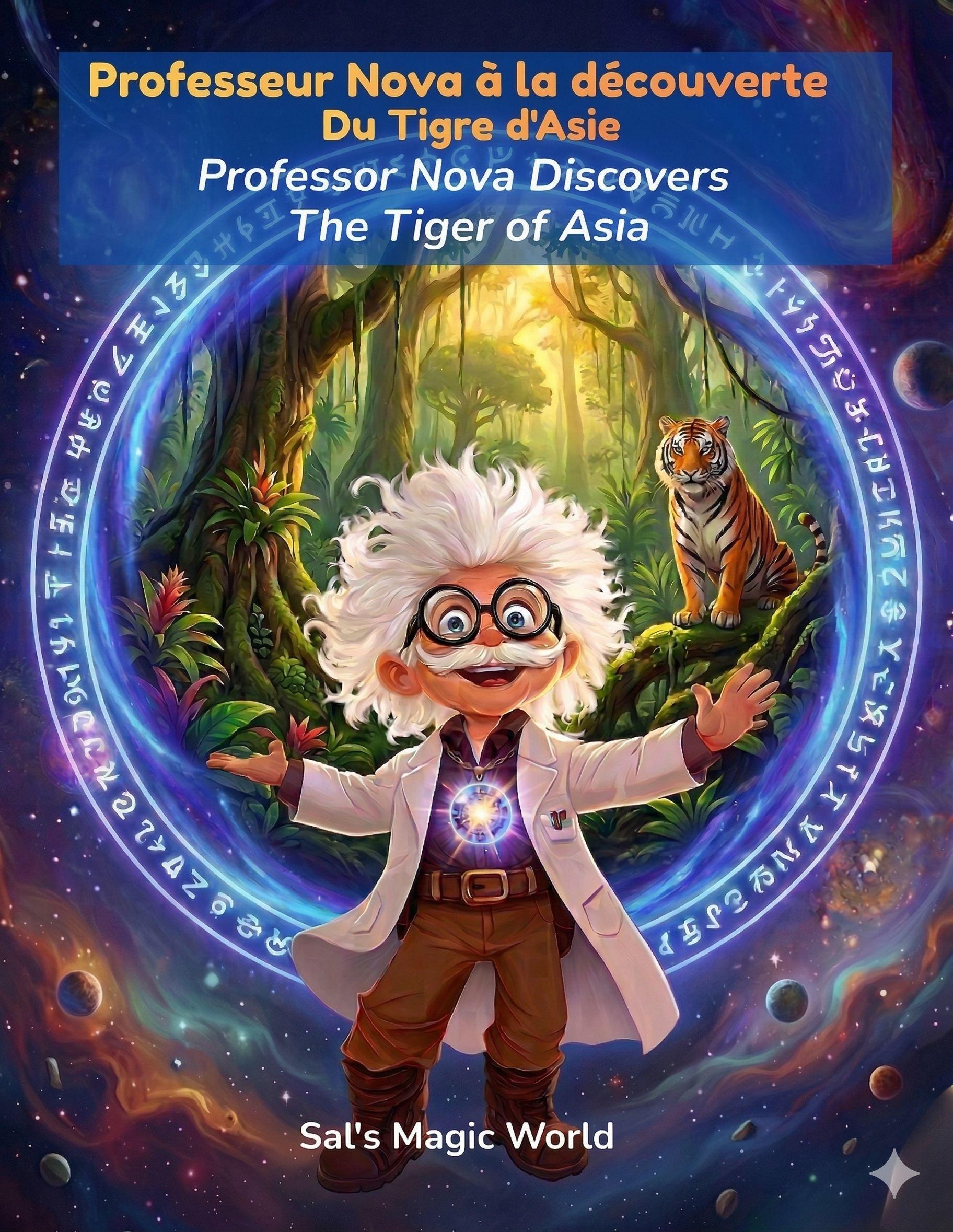 Couverture — Professeur Nova à la découverte du Tigre d'Asie - Professor Nova Discovers The Tiger of Asia
